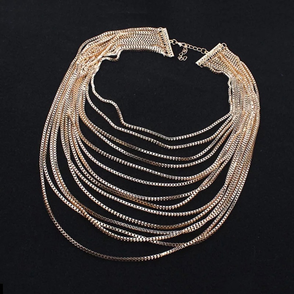 Gold Multi-Chain Layered Necklace - Picture 6 of 9